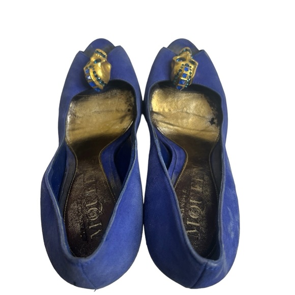 Alexander McQueen Blue Suede Skull Studded Platform Peep Heels 36 - Picture 2 of 12